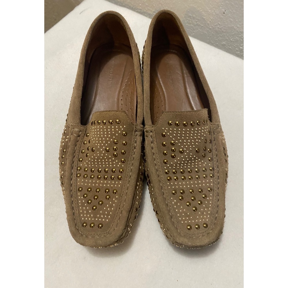 Donald Pliner Suede Studded Loafers Tan Brown Women's 7.5  Slip On‎ Shoes